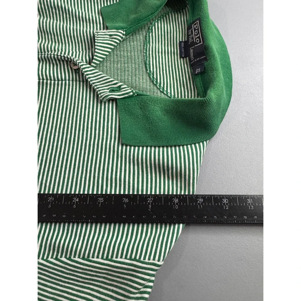 Polo Ralph Lauren Polo Shirt Mens XL Green Striped Golf Crest Cotton S/S Preppy